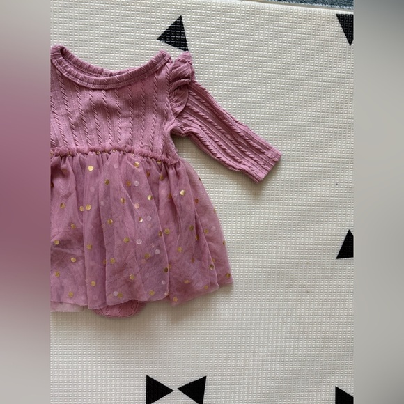 Just Lizzy|Baby girl mauve Pink Long Sleeve Dress w tulle Gold Polka Dots•0-3M - Picture 2 of 6